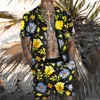 Herrspårsugnar Hawaiian Cardigan 2st Set Summer 3D Leopard Print Short Sleeve Button Shirt Beach Shorts Holiday Daily Two Piece Suit