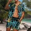 Herrspårsugnar Hawaiian Cardigan 2st Set Summer 3D Leopard Print Short Sleeve Button Shirt Beach Shorts Holiday Daily Two Piece Suit