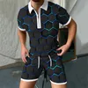 Survêtements pour hommes été 3D numérique imprimé chemise à manches courtes et shorts costume de sport décontracté cravate veste à rayures