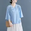 Roupas étnicas Algodão Linho Top Vestido de Verão Retro Estilo Chinês Moda Tradicional Manga Longa