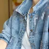 Women's Jackets Short Sequin Pocket Denim Jacket Casual Spring Autumn Loose Fashion Jeans Women Long Sleeve Coat