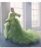 Schicke zitronengrüne, üppige Tutu-Abendkleider mit langen Ärmeln und Schleife, 2020, High Low, lange Ballkleider, abgestufte Rüschen, Tüll, Partykleid 2265334