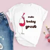 Women's T-Shirt Wine glass pattern printed fashionable and cute printed short sleeved womens top in the 1990s 240323