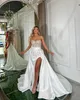 Fantastische kristallen avondjurken Elegante kralen strapless formele prom -jurk met overskirts plooien dij split sweep trein gewaad de soiree