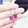 Dangle Earrings Natural Real Amethyst Drop Earring Rectangle Style 925 Sterling Silver 6 8mm 1.6ct 2pcs Gemstone Fine Jewelry X231039