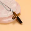 Anhänger Halsketten Naturstein Kreuz Quarz Halskette Poliert Tigerauge Charms Für Frauen Trendy Schmuck Party Geschenke