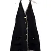 Grundläggande casual klänningar Designer Märke MIU Black Nail Bead Set Diamond Dress med öppen baksida Sexig designkänsla Hängande halskjol Kändis GK56