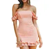 Casual Dresses Women Off Shoulder Floral Lace Dress Bodycon Backless Ruffles Mini Summer Party Club Going Out Out