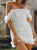 Casual Dresses Women Off Shoulder Floral Lace Dress Bodycon Backless Ruffles Mini Summer Party Club Going Out Out