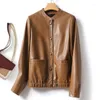 Women's Leather 2024 Spring Autumn Real Sheep Short Jackets Casual O-neck Covered Button Ladies Slim Sheepskin Coats