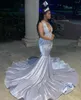 Party Dresses FATAPAESE Sliver Prom Dress Gitter Sparkly Mermaid With Diamond Beads Gown Satin Train Sexy Backless Evening Ruffle