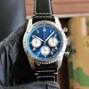 Des hommes de montre de quartz montrent des montres chronographes 46 mm Hardlex Auto Date Multifonction Design Watch Cowhide Strap Mens Wristwatch Montre de Luxe