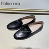 Casual Shoes Metal Lock Flats Pu Leather Loafers Gray Black Business Comfortable Designer Classic Style Formal For Women