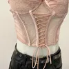 Women's Tanks Sexy Camisole Female Lace Patchwork Lace-up Spaghetti Strap Tank Top Women With Built In Bra Outwear Sling Vest Summer
