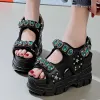 Sandaler Nayiduyun Summer Sandals Shoes Women Leather Platform Wedges High Heel Gladiator Sandaler Rhinestone Sneakers Trainers Shoes