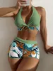 Damen-Bademode, sexy Bikini, Push-Up-Bikini, Damen-Badeanzug, 2-teilig, Strand-Patchwork, hohe Taille, Badeanzüge mit Shorts