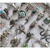 Cluster Rings Bk Lots 50Pcs/Lot New Mix Punk Rock Sier Alloy Ring For Men Women Retro Animal Eyes Snake Fashion Wholesale Pa Dhgarden Dhcga