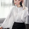 Blouses pour femmes haut de gamme ample à manches longues en mousseline de soie chemise Cardigan manches lanterne petit haut à bascule