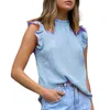 Tanks pour femmes Mode Femmes Volants Débardeurs 2024 Summer Mousseline de mousseline de couleur unie Pulls Top Gilet décontracté Dames élégantes Chemisier sans manches