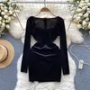 Casual Dresses Girl Plush Square Neck Autumn Dress Women's Fall And Winter Split Strap Velvet Short Ladies Long Sleeve Spring