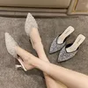 Slippers Maogu Casual Elegant Woman Shoes With Medium High Heels Women Pointed Toe Slides Luxury 2024 Spring Summer String Bead