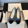 Denim Blue Paris Designer de luxe Chaussures de ballet noir