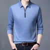 Smart Casual Mens Solid Polo Shirt Spring Autumn Long Rleeve Zapip Flar Business Fashion Lose Polos Tops Odzież 240323