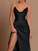 Weibliche Elegante Liebsten Hohe Split Lange Kleid Mode Ärmelloses Plissee Bodenlangen Vestidos Bankett Dame Solide Robe 240314