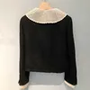 Women's Knits & Tees Designer Brand Miu Black Short Coat Hook Flower Doll Neck Thick Tweed Cardigan Set Small Top Winter New 40LX