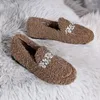 Casual Schoenen Kristal Lamswol Mocassins Femme Pluche Winter Vrouwen Dikkere Zolen Katoenen Loafers Diamant Bont Flats Vrouw Plus Maat 34-43