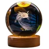Figurines décoratives boule de cristal 3D, ornements avec Base en bois, cadeau d'anniversaire créatif lumineux pour amis