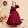 Robes de Noël vertes pour filles hiver à manches longues enfants fête princesse Costume 414 ans paillettes solide élégant robes de noël 240318