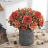 Faux Floral Greenery Artificial Flowers Retro Silk Rose Bouquet Hydrangea Peony Vintage Bride Holding Fake Plants Home Wedding Decoration Accessories Y240322