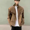 Jaquetas masculinas primavera gola nicho botão decorado ombro pad jaqueta homens mulheres high street solto casual roupas masculinas