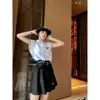 P Family 23 Summer New Academy Style Triangle Sleeveless Tank Top Shirt+Hög midja Slim Pleated Kjol Set
