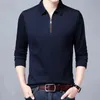 Smart Casual Mens Solid Polo Shirt Spring herfst herfst lange mouw zipper kraag zakelijke mode losse polos tops kleding 240323