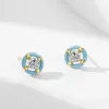 Kolczyki stadninowe S925 Silver Ear Studs okrągłe niebieskie szkliwo europejskie i amerykańskie styl prosty luksusowy diament platowany 14K