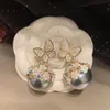 Orecchini a farfalla di design graziosi e alla moda, orecchini a bottone con perle di rame, diamanti scintillanti, zirconi, per ragazze, con confezione regalo