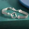 Charmarmband Real S925 Silver Inlaid Green Crystal Geometric Fashion Retro Womens New Style L240322