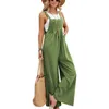 Womens Jumpsuits Rompers Summer womens long jumpsuit solid color casual loose fit thin size sleeveless shoulder strap wide leg womens suspension loose jumpsuitL24