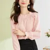 Women's Blouses Fashion Bow Drawstring Commute Blouse Female Clothing Elegant Round Neck Folds Spring Autumn Solid Color Basic Long Sleeve