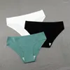 Calcinha das Mulheres 3 Pçs / Set Superior Ice Silk Underwear Mulheres Nylon Conforto Mid Cintura Briefs Algodão Crotch Lift Hips Cuecas Plus Size