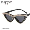 2 pcs Fashion luxury designer Diamond studded triangular cats Eye Sunglasses 2022 new fashion sunglasses versatile personality exaggerated fashion sunglasses