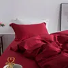 Livestete vin röd 100% siden sängkläder set kvinnor skönhet hälsosam täcke täcker platt bäddslinne för friska 4st 240306