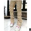 Calças de brim masculinas Mens Street Fashion Ins Elastic Denim Straight Leg Calças Drop Delivery Vestuário Roupas Dhhaq