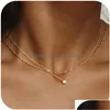 Collares colgantes Diamante para mujeres Delicado 14K Chapado en oro Collar largo Lariat Simple Cz Gargantilla Joyería de moda Regalos Chicas Drop Deliv DH41C