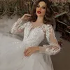 Zarif Fildişi Gelinlik 2024 Uzun Kollu Aplikeler Dantel 3d Çiçekler Modern Tül Boho Gelin elbisesi Vestidos de Novias özel yapılmış