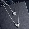 Ciondoli Collana con ciondolo a strati a forma di cuore con zirconi circolari in cristallo per le donne, ragazze, moda, strass, gioielli femminili per la festa nuziale