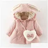 Sweats à capuche Sweatshirts Vendre de nouveaux vêtements d'hiver pour enfants mignons oreilles de lapin filles veste à capuche chaud coton mode manteau arc livraison directe Ba Otaxn