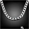 Цепочки из стерлингового серебра 925 пробы, ожерелье для мужчин, 20 дюймов, классическая цепочка 8 мм, роскошные ювелирные изделия, Прямая доставка, ожерелья, подвески, Dh7Sz